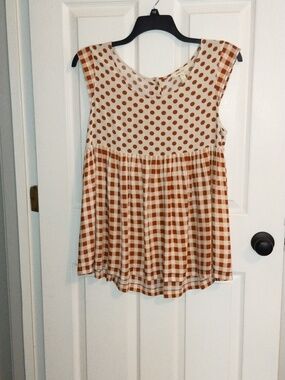 Matilda Jane Cream and Brown Polka Dot & Gingham Top